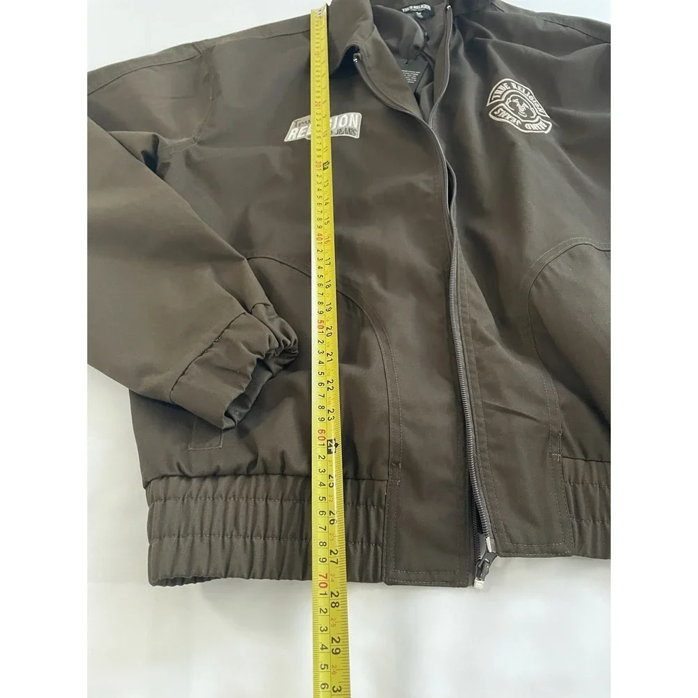 Men's True Religion Brown Casual Jacket M Full Zip Logo Embroidered Accents